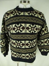 Gypsy Rose Mens Navy Crewneck Wool Hand Knit Fair Isle Sweater M Ecuador Made