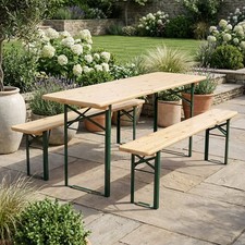 Tavolo da Giardino Set Birreria Tavolo + 2 Panche 200x60x76 cm Legno Domus