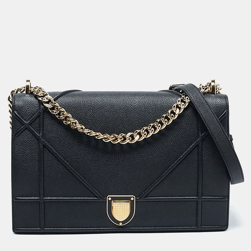 Grand sac à bandoulière Dior en cuir noir à rabat diorama