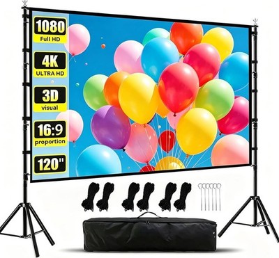 Pink Projecter Screen Projection Screen with Stand 120 inch Projector Screen Foldable Anti ...