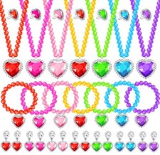 Princess Jewelry Set for Girls with Colorful Necklace Bracelets Rings Earring...