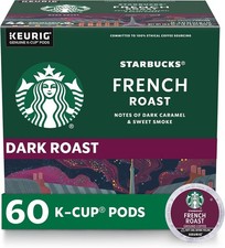 STARBUCKS K-CUP COFFEE PODS, DARK ROAST HOT OR ICED COFFEE, FRENCH ROAST, 60 POD