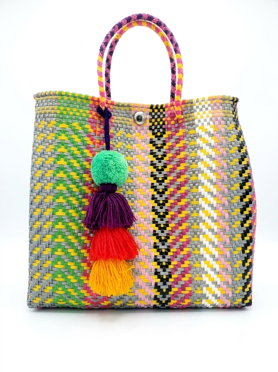 Mexican Handwoven Large Rainbow Recycled Plastic Beach Bag / Tote