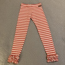 Matilda Jane Girls 8 Bennys Leggings Ruffle Ankle Coral  White Stripe