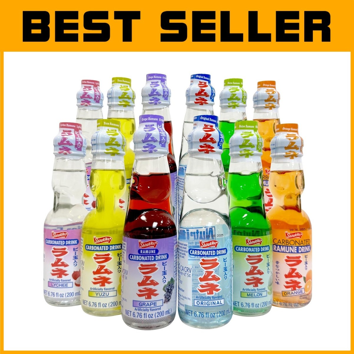 Refreshing Marble-Sealed Ramune Soda Variety - 12 Unique Flavors
