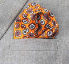 Gascoigne Pocket Square Orange Fancy Geometric Men's