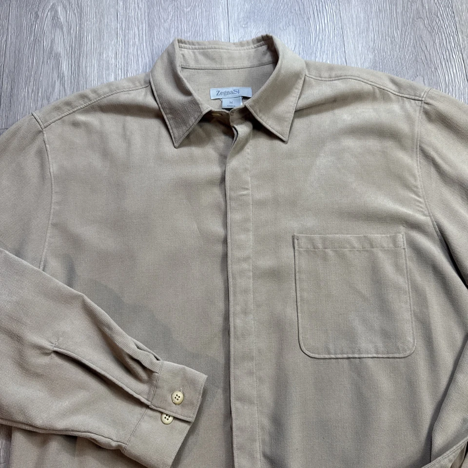 Camisa deportiva de franela Zegna Shackett para hombre mediana M beige Italia tejida peso medio Foto 2 de 4