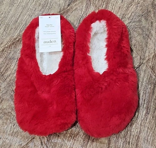 Neu Damen flauschige Kunstfell Gripper Slipper Socken, rot M/L (8-10)