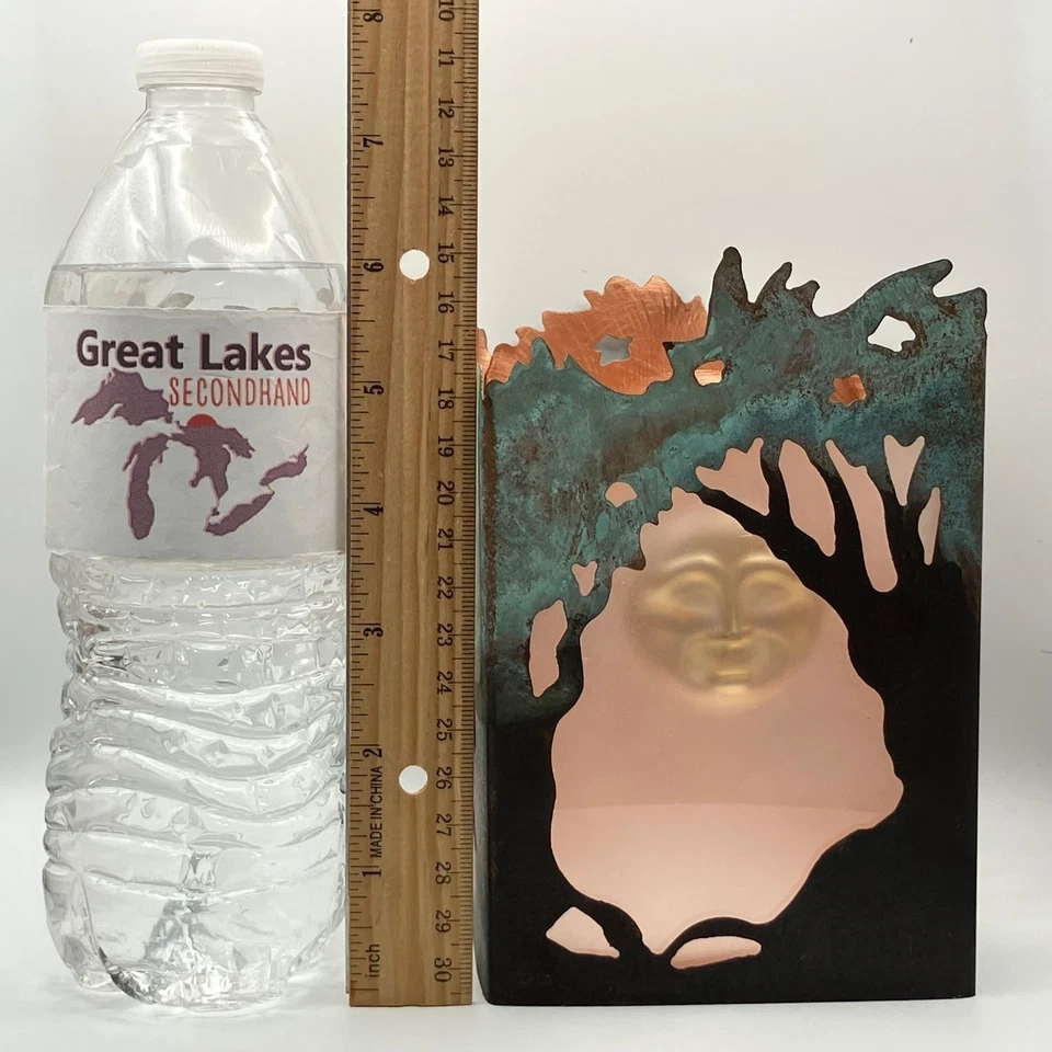 Vela de cobre vintage 1994 pantalla/grace Gunning/diseño de árbol pátina cara de vidrio Foto 4 de 4