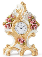 Orologio da tavolo mensola in Porcellana Capodimonte fiori Swarovski foglia oro