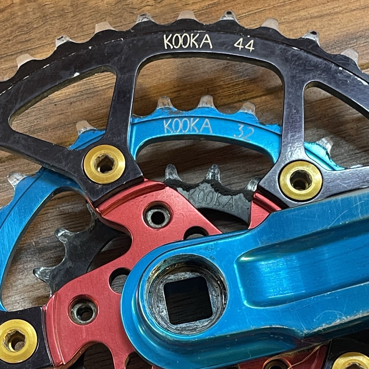 Vintage Kooka CNC Anodized Turquoise Red Crankset 175 94/58 Vintage Kooka CNC Anodized Turquoise Red Crankset 175 94/58