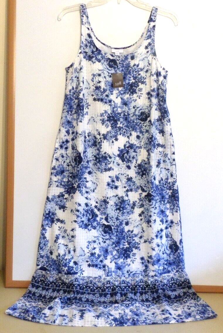 j jill cotton dress NWT! J JILL COTTON SLEEVELES MAXI DRESS/SUNDRESS-XS-BLUE/WHITE-PRETTY!