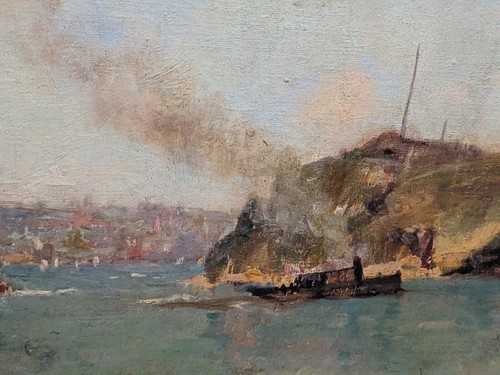 ANDREW PARK Active 1940-60s Harbour River Scene 46 x 56cm Painting - Picture 5 of 11