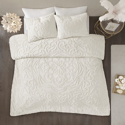 ULTRA PLUSH SOFT COZY ELEGANT CHIC SHABBY CHENILLE IVORY WHITE COMFORTER SET