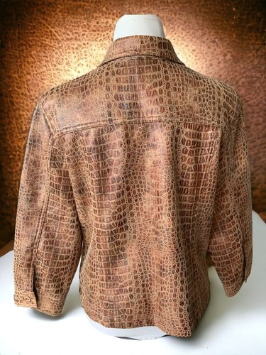 Ruby Rd Faux Crocodile Print Brown Womens Jacket Quarter Sleeves Zip Closure 16 - Picture 8 of 10