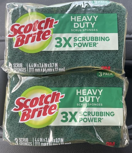 2 Stück Scotch-Brite strapazierfähige Scheuerschwämme, 3 Schwämme pro Stück, 4,4” x 2,6” x 7” - Bild 1 von 3