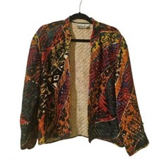 CHICO'S 100 Silk Open Front Woven Multicolor Blazer Jacket - Size 2