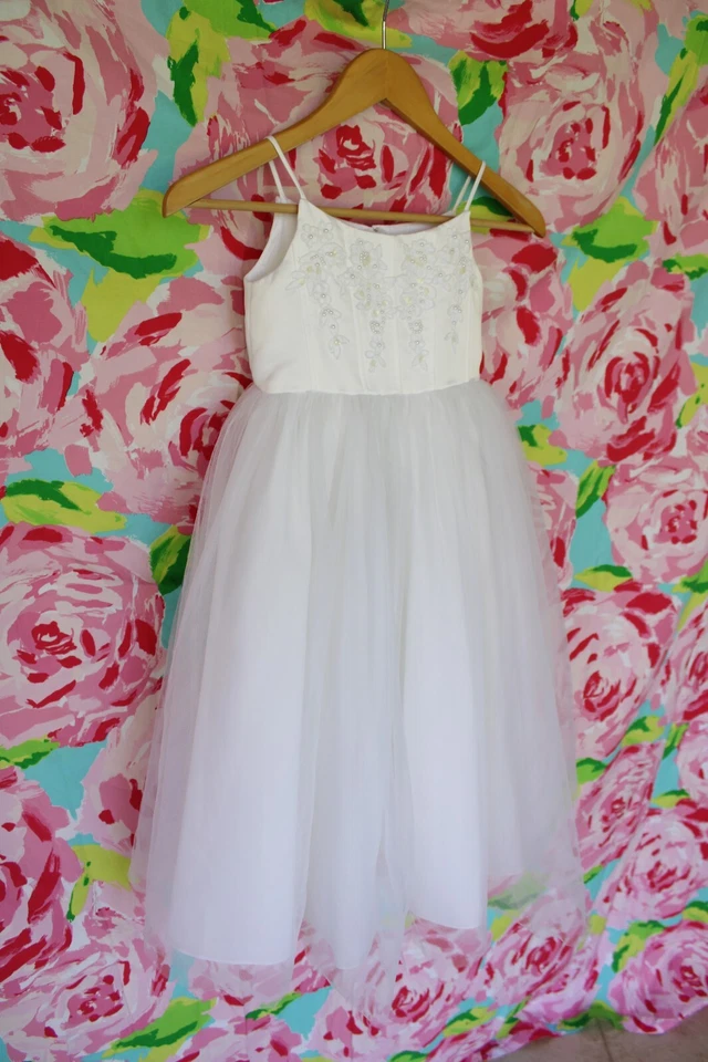 OLEG CASSINI David's Novia Encaje Cuentas Tul Flor Niña Desfile Princesa Vestido Foto 4 de 4