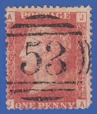GB QV 1864 1d  RED PLATE 74 JA SG43/44 GU IN BATH 53