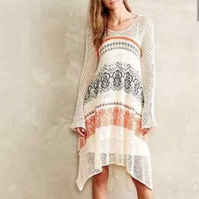 Anthropologie x Sleeping On Snow Risen Crochet Knit Long Sleeve Sun Dress Size S