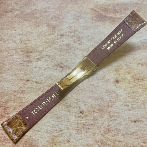 Italian-made caramel deployant clasp 19mm Crocodile Tourneau vintage watch strap - Imagen 10 de 10