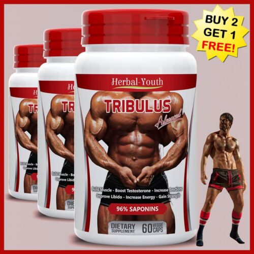 TRIBULUS TERRESTRIS CAPSULES 96% SAPONINS BIG MUSCLE TESTOSTERONE BOOSTER PILLS - Picture 1 of 4