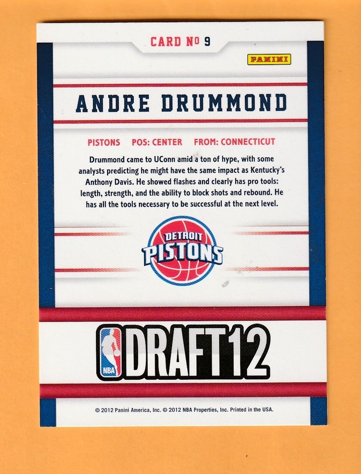 Andre Drummond Detroit Pistons 201213 Hoops Draft Night 9 UConn