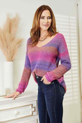 Maglione chic scollo a V a costine, multicolore - Foto 5 di 10