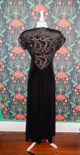 Vintage 90's Y2K Black Burnout Velvet Whimsigoth Goth Boho Maxi Cocktail Dress - Picture 6 of 6