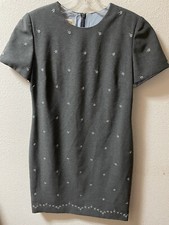 Talbots Gray Dress With Small Blue Flowers Short Sleeves Shoulder Pads Petite 6