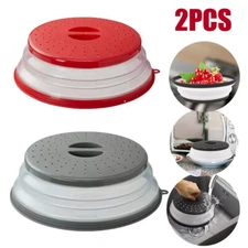 2PCS Microwave Food Cover Splatter Proof Vented Collapsible With Easy Grip Hand