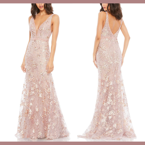 Nuevo con etiquetas Vestido Mac Duggal [4] 67481 Floral Adornado Sin Mangas Cuello Profundo #S1282 - Imagen 2 de 15