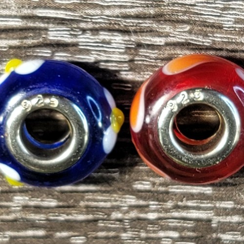 925 Silver & Glass Charm Spacer Beads. Set Of 4. Flowers/Hearts - Picture 4 of 5