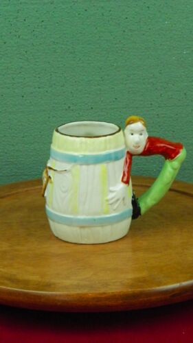 Occupied Japan Steer Cow Barrel Mug Cup Funny Man Handle Vintage - Picture 3 of 5