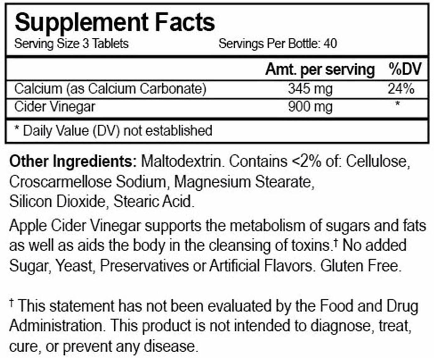 Apple Cider Vinegar Pills 1245mg Weight Loss, Detox, Keto Diet 120