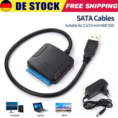 USB 3.0 zu SATA Adapter für 2.5'' 3.5'' Festplatte Kabel SDD HDD Konverter Schwarz
