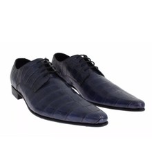 NWT $10200 DOLCE & GABBANA Blue Crocodile Derby Formal Dress Shoes EU44 / US11