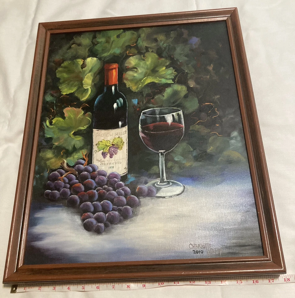 Wine Is Waiting Still Life Framed Signed Charlotte Talley 2010 Bob Ross Style - Image 3 of 4