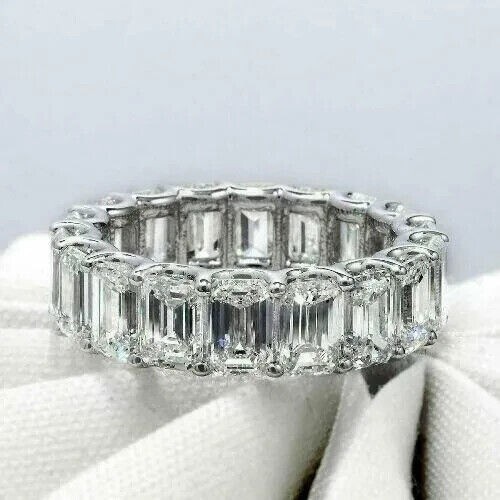 3 Karat Smaragd Labor erstellt Diamant volle Ewigkeit Hochzeitsband 14K weiß vergoldet - Bild 2 von 5