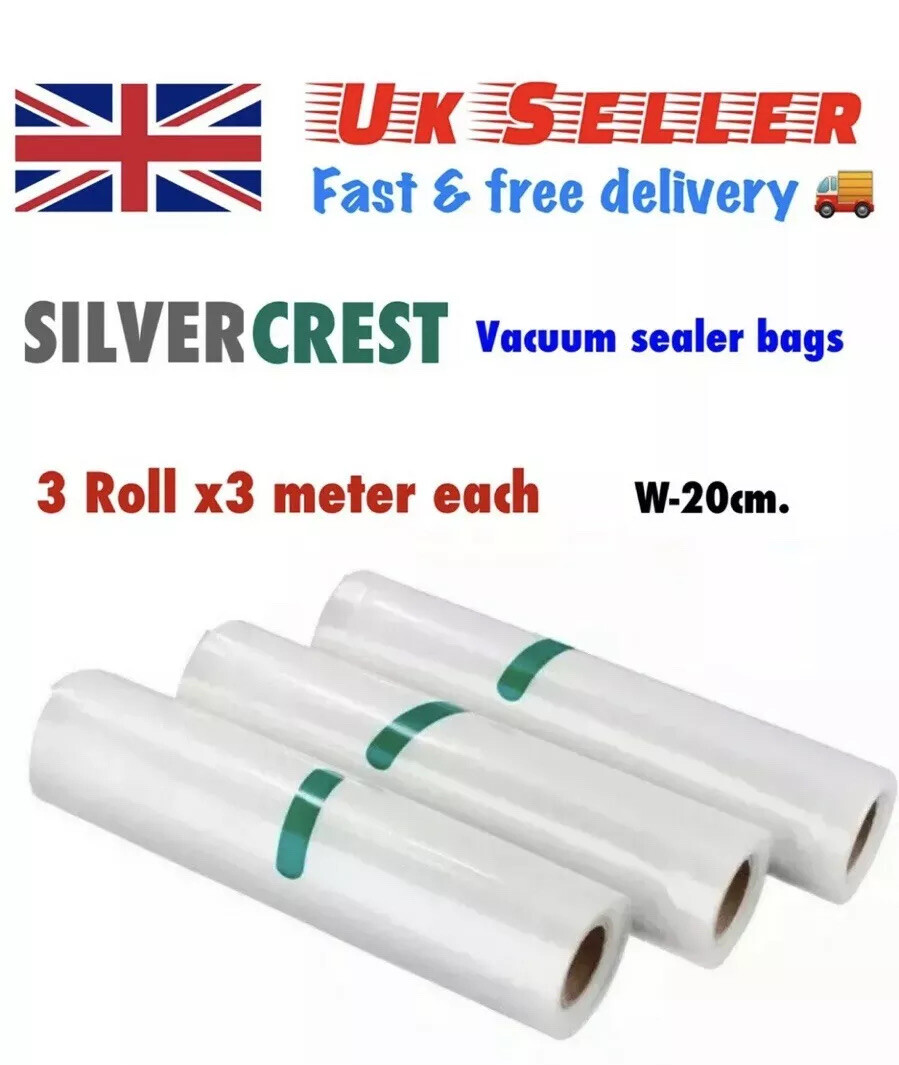3x SilverCrest 20cm Vacuum Sealer Bags Rolls Air/Watertight.💥🍇🍓🥦🥩💥 eBay