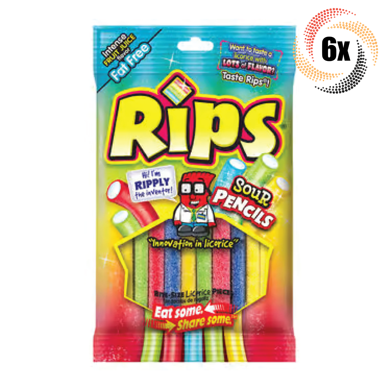 6x Sour Pencil Bite-Size Licorice Candy Bags | 2.8oz | Fat Free-image