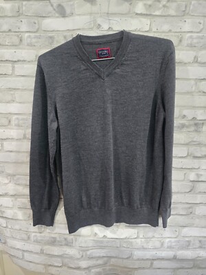Untuckit Dark Gray 100% Extra Fine Merino Wool Splitter V-neck Size Medium Men