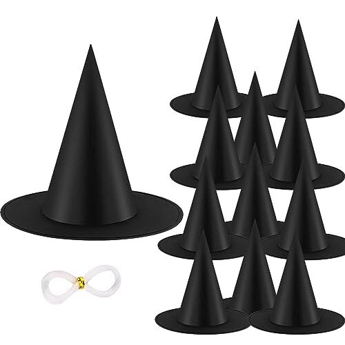 12PCS Halloween Witch Hats Witch Costume Accessory Black Witch Hat for Hallow... - 第 1/4 張圖片