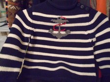 Baby Gap size 3 years Nautical Navy stripe with Anchor Knit Pull Over Sweater