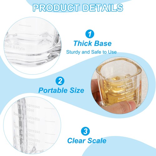 2 Pcs 2 Ounce/60ml Heavy Shot Square Glass Measuring Cup with White Scale, Clear - Picture 3 of 6