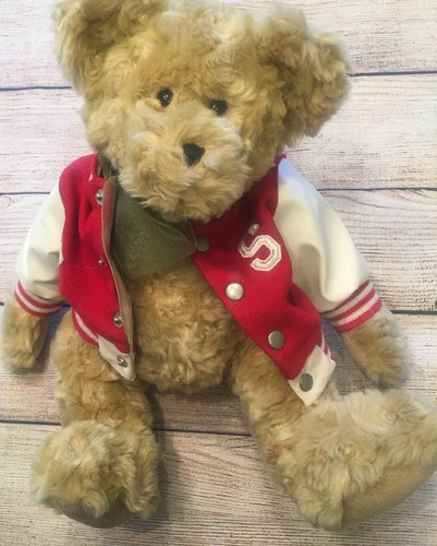 Tan Teddy Bear Stuffed Plush Sandusky Ohio High School Red S Letterman Jacket - Picture 10 of 10