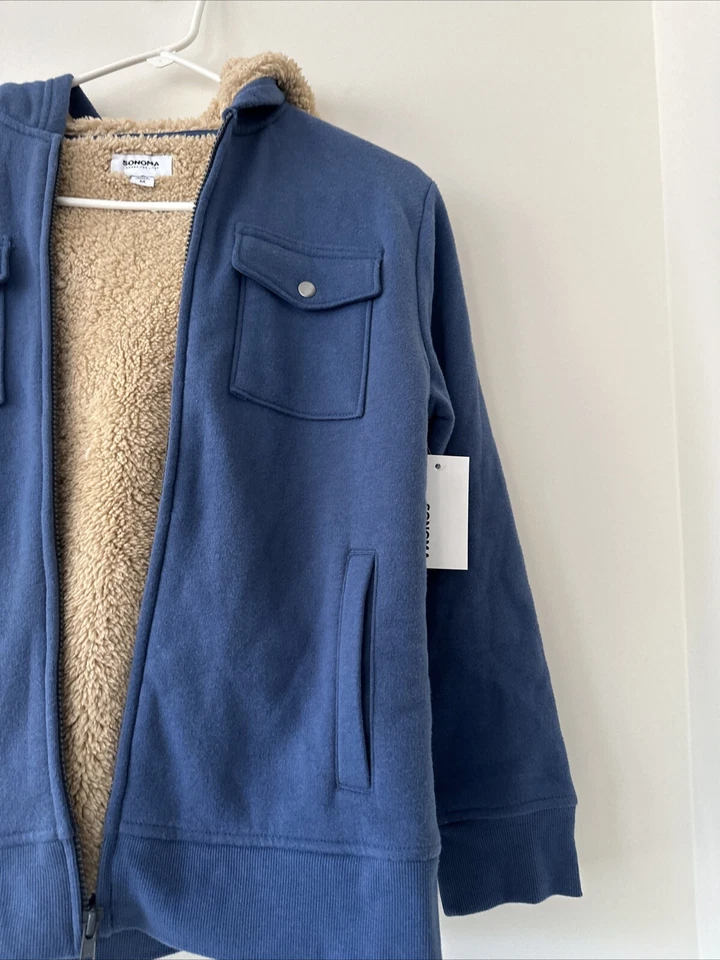 Jaqueta Sonoma Masculina Tamanho M (10-12) Azul Zíper Completo Moletom de Lã Novo com etiquetas $48 - Imagem 3 de 4