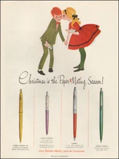 1960's Vintage ad for Paper Mate Pens`Art Couple Christmas Red dress   (012718)