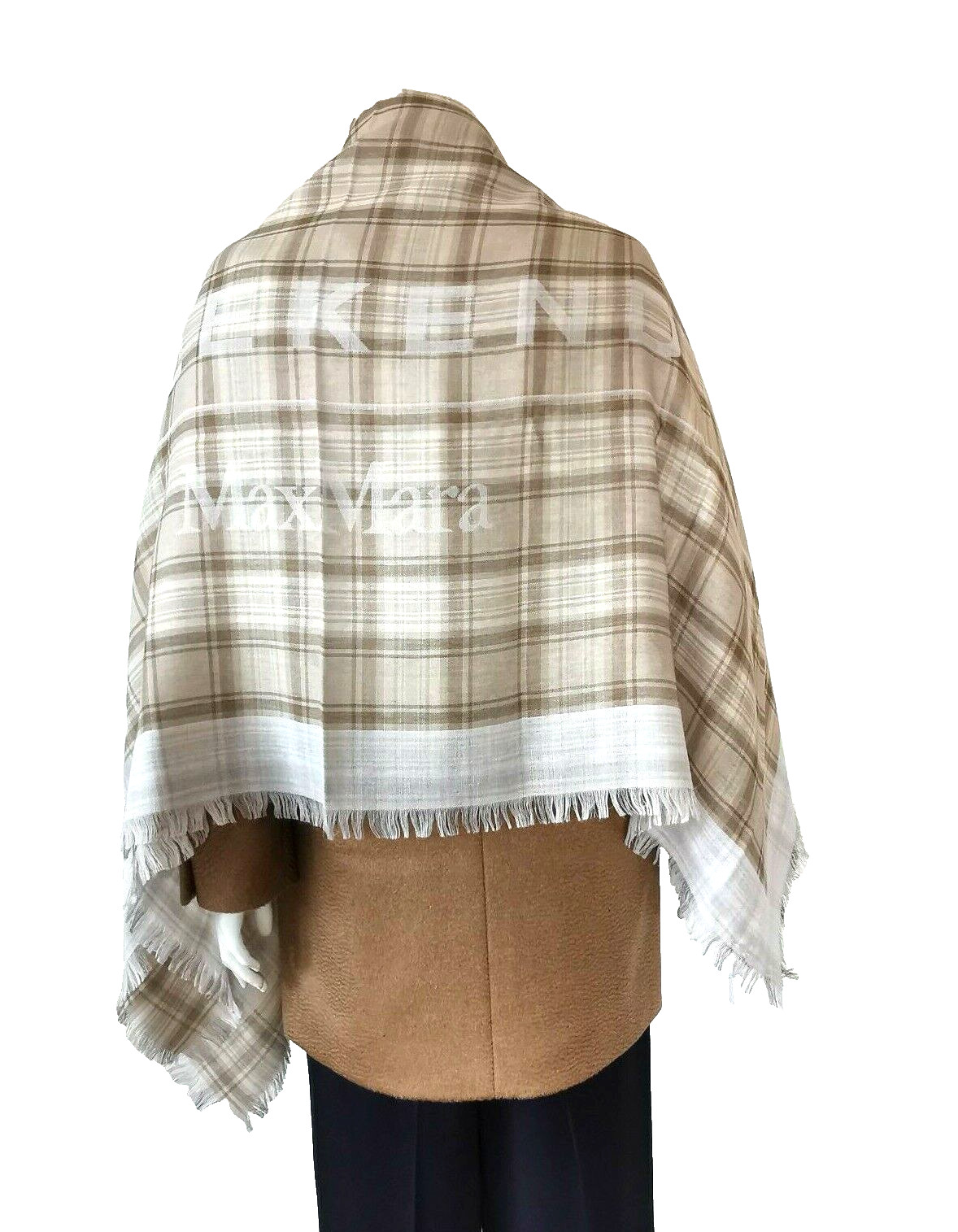 RRP €339🌟 Weekend MAX MARA  WOOL-Cotto Scarf  in Check Pattern   Mod.''SERENA''