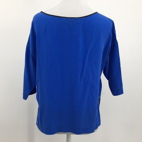 Robert Rodriguez Blouse Womens 0 Blue Black Hem Silk Pullover - Picture 5 of 12